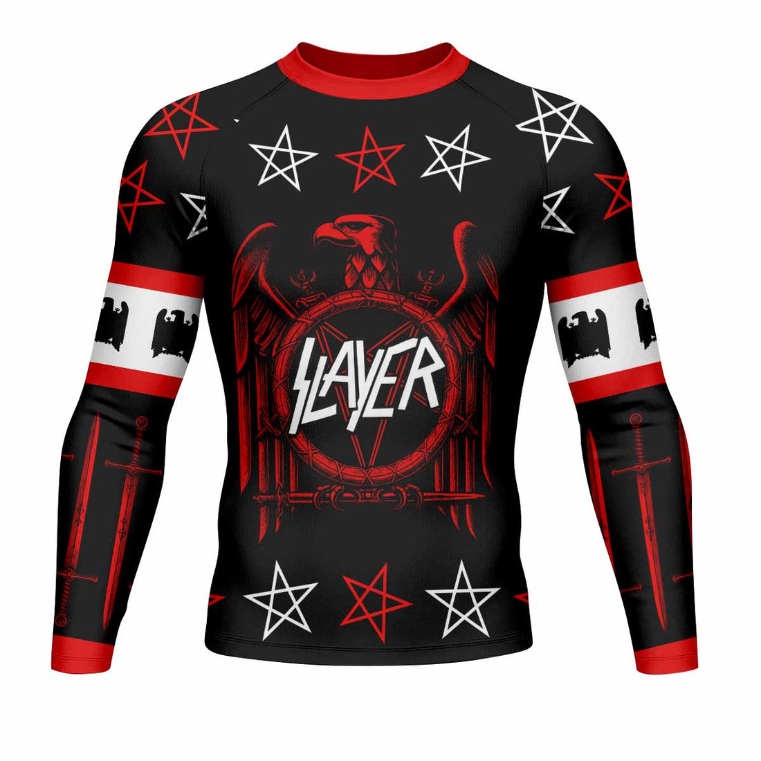 Slayer Red Eagle Men's Rash Guard Long Sleeve - front and back view