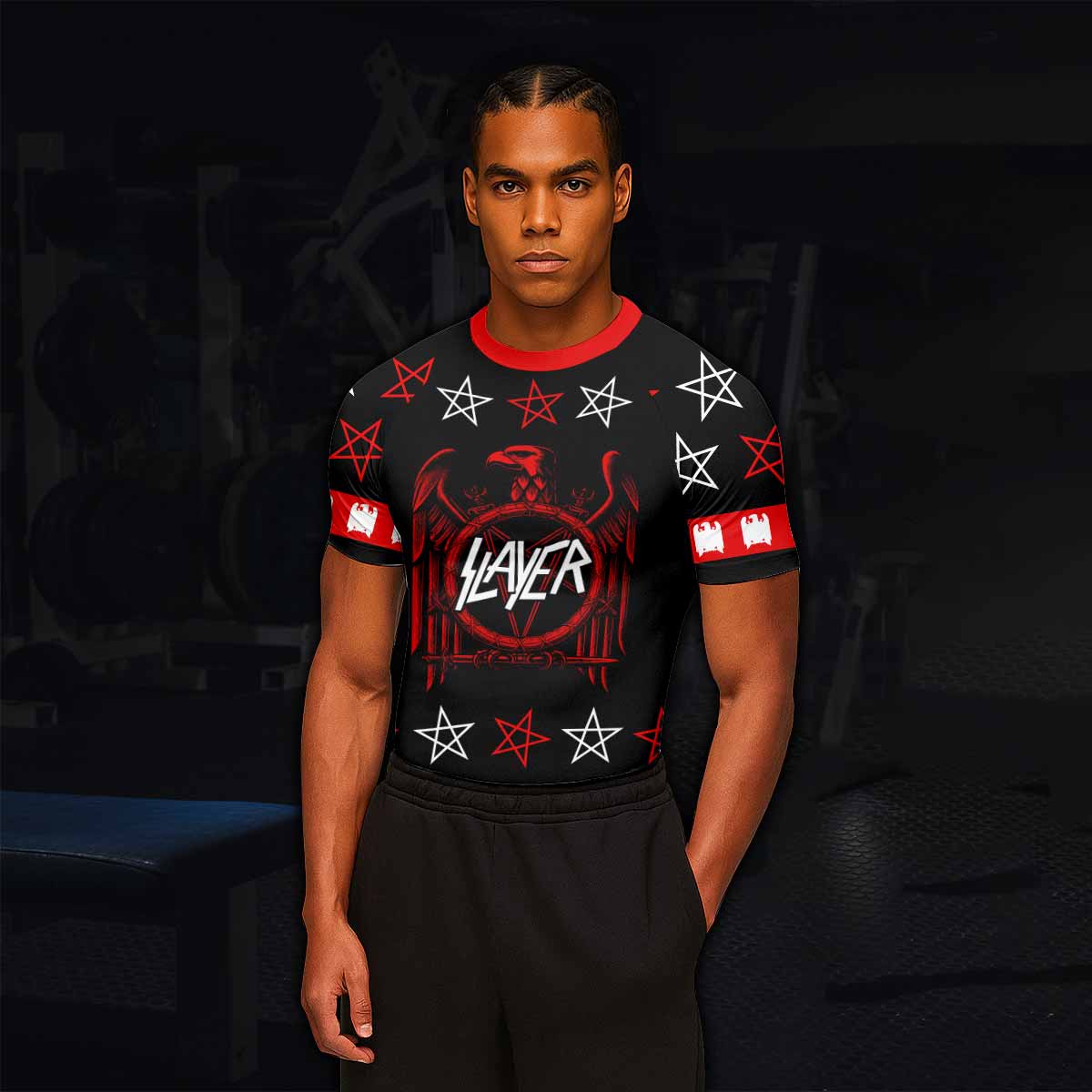 Slayer Red Eagle Men's Rash Guard Short Sleeve - lifestyle view