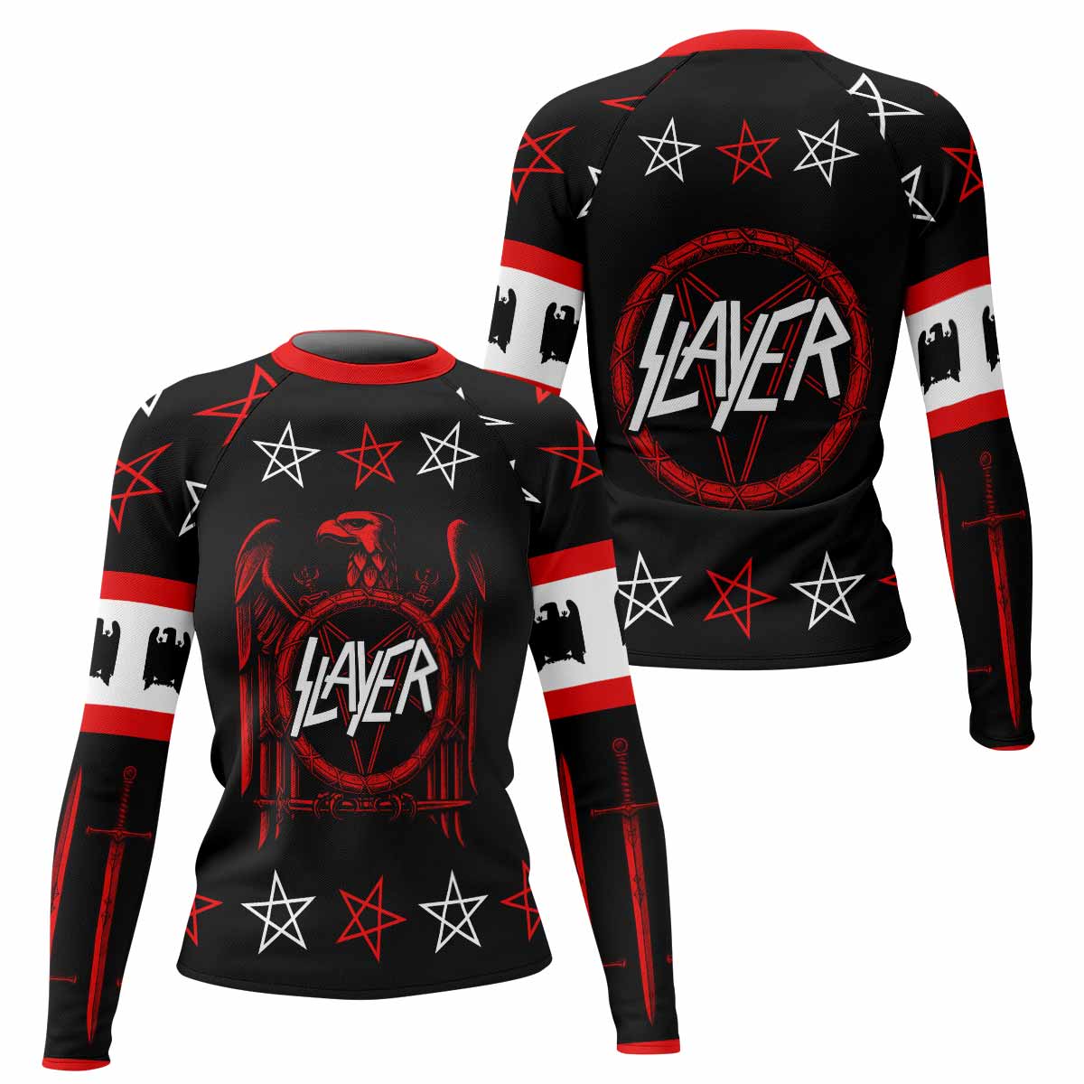 Slayer Red Eagle Women's Rash Guard Long Sleeve - front and back view