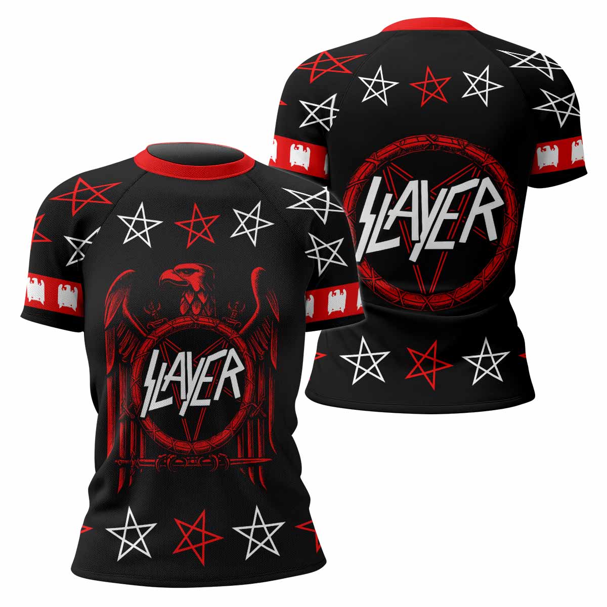 Slayer Red Eagle Women's Rash Guard Short Sleeve - front and back view