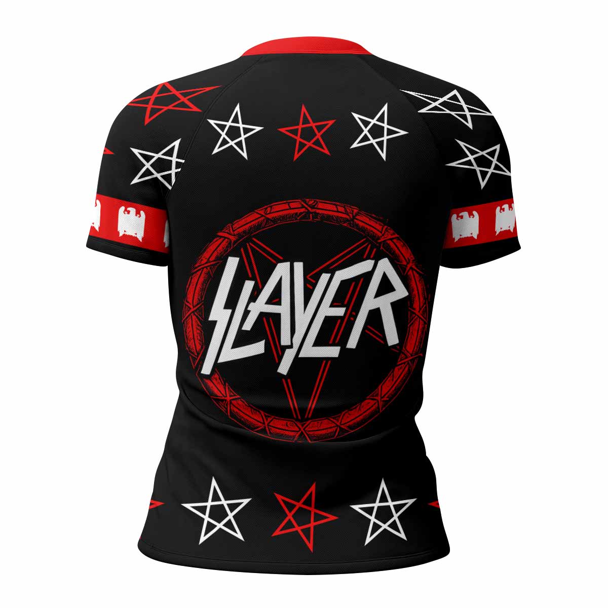 Slayer Red Eagle Women's Rash Guard Short Sleeve - back view mockup