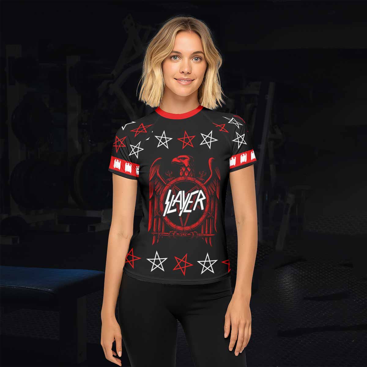 Slayer Red Eagle Women's Rash Guard Short Sleeve - lifestyle view