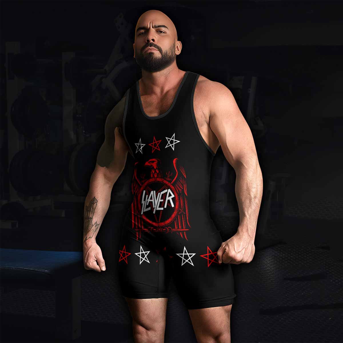 Slayer Red Eagle Wrestling Singlet - men's lifestyle view