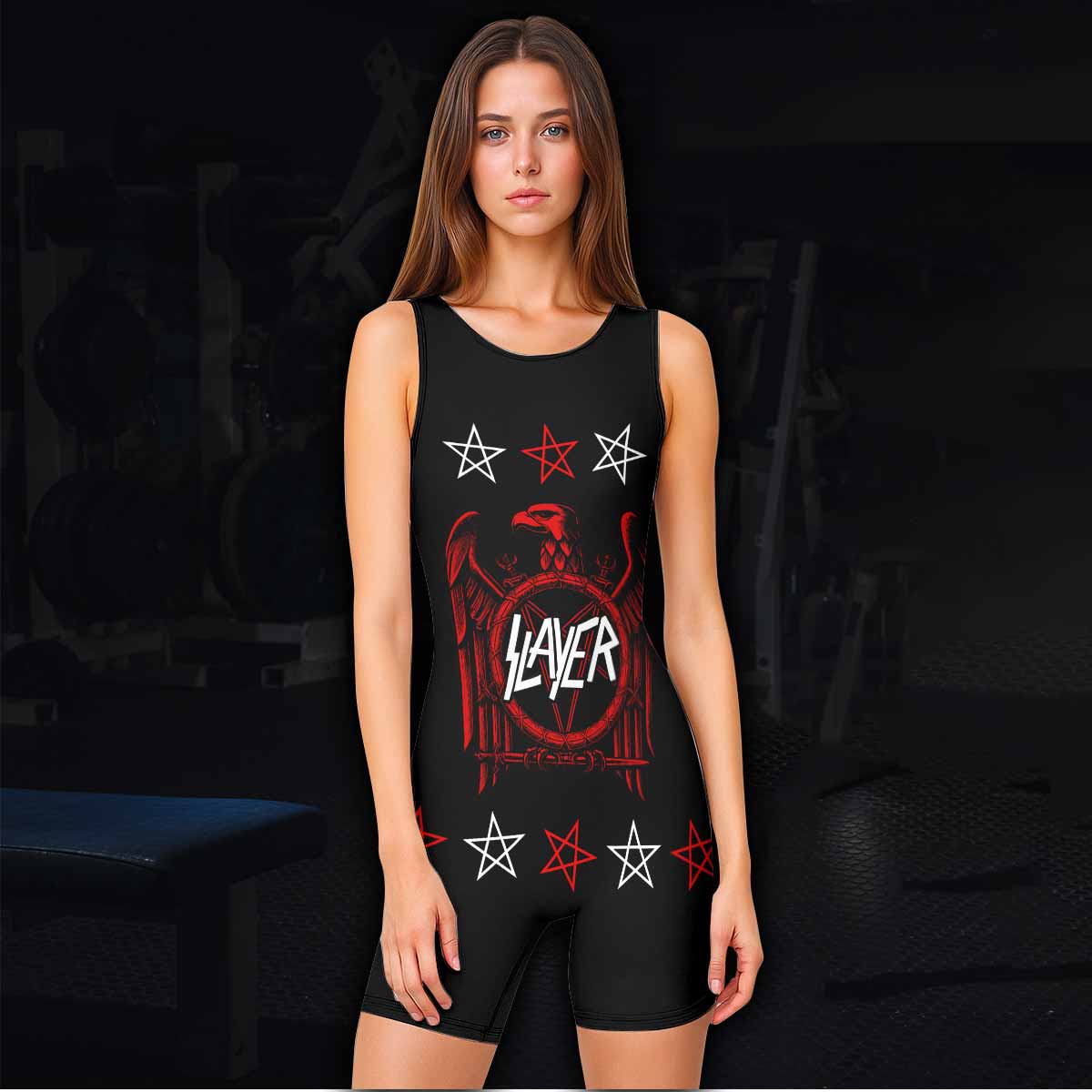 Slayer Red Eagle Wrestling Singlet - women's lifestyle view