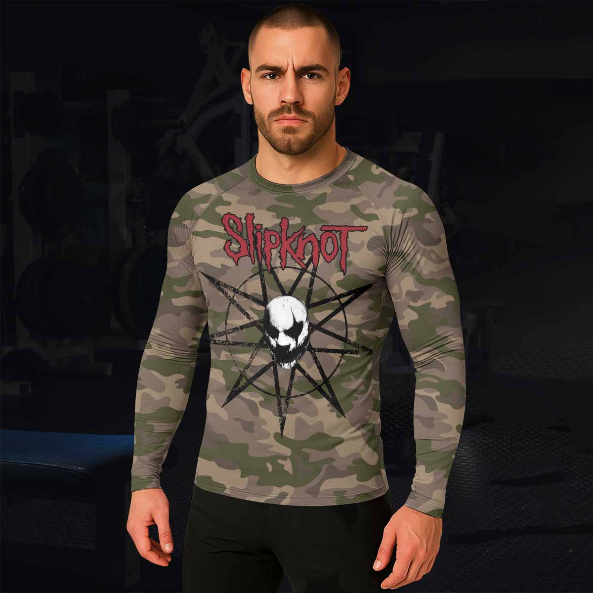 Slipknot Mask Camo Men's Rash Guard Long Sleeve - lifestyle view