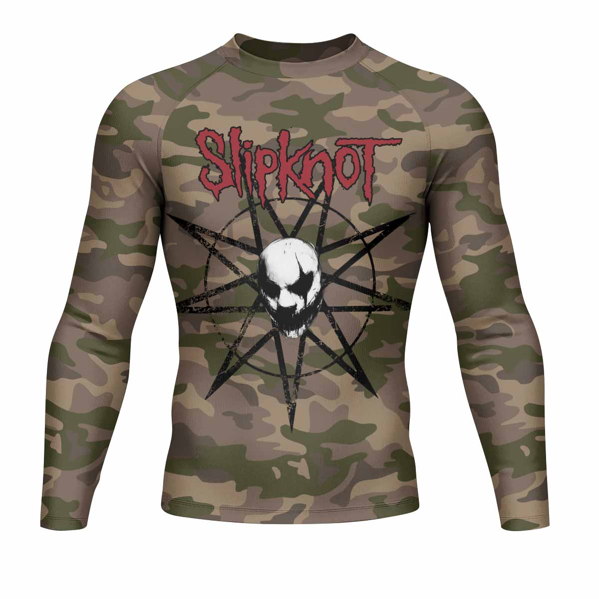 Slipknot Mask Camo Men's Rash Guard Long Sleeve - front view mockup