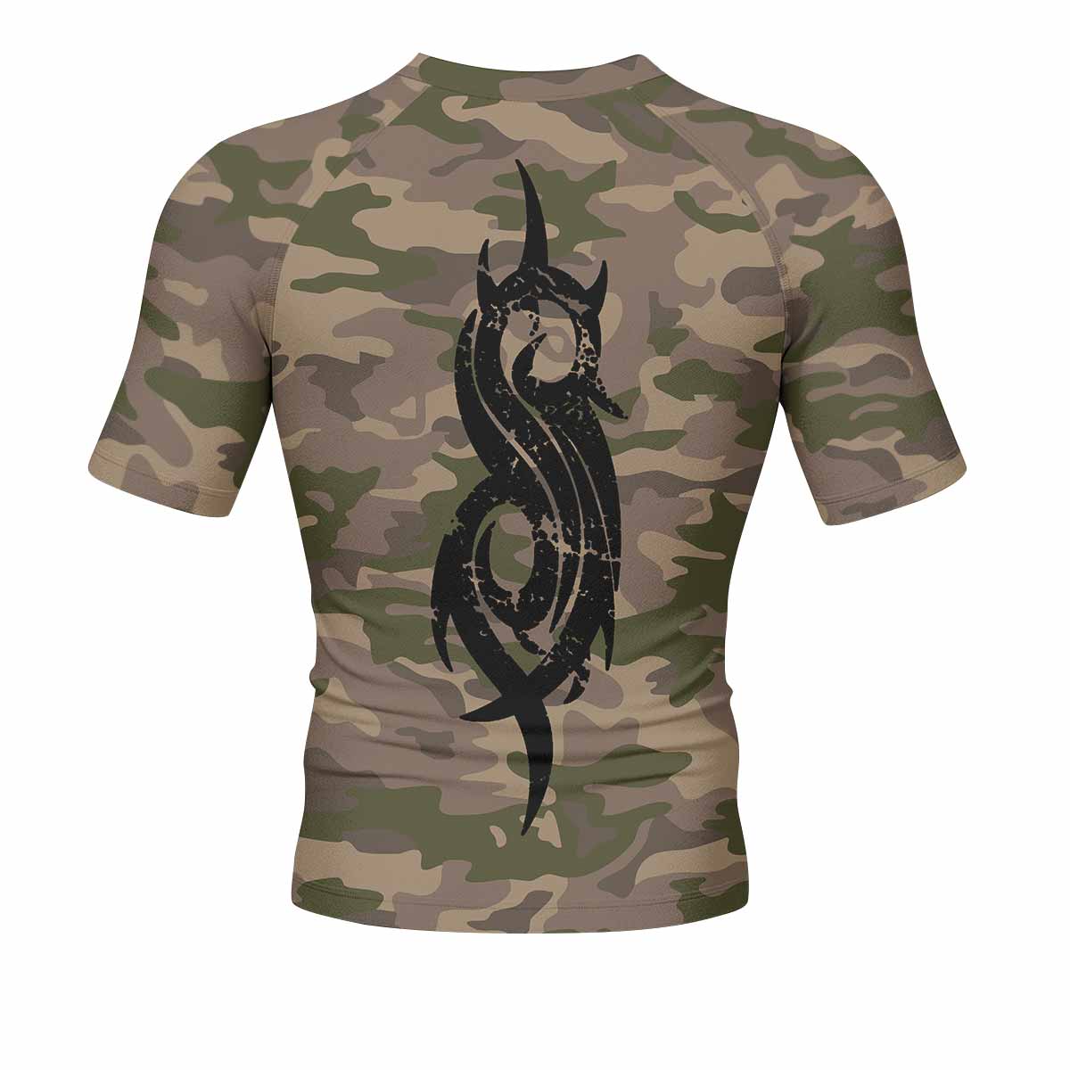 Slipknot Mask Camo Men's Rash Guard Short Sleeve - back view mockup