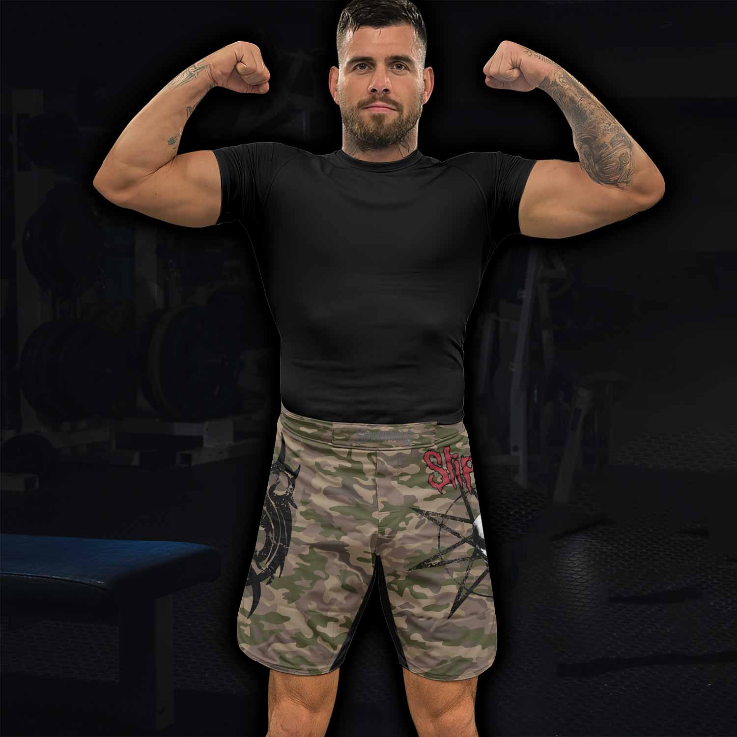 Slipknot Mask Camo Fight Shorts - lifestyle view