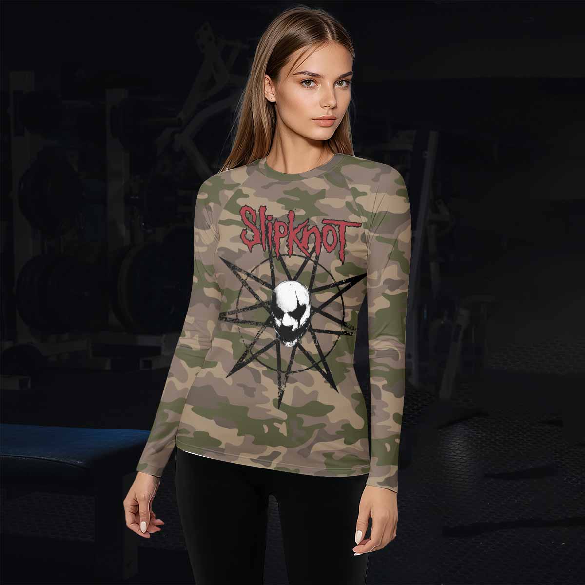 Slipknot Mask Camo Women's Rash Guard Long Sleeve - lifestyle view