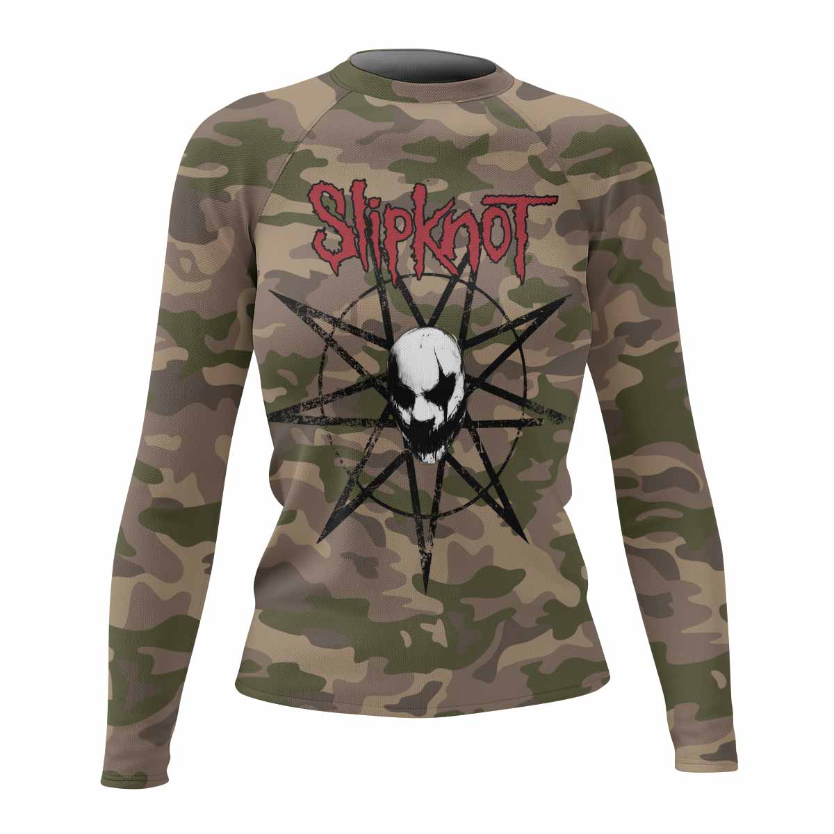Slipknot Mask Camo Women's Rash Guard Long Sleeve - front view mockup