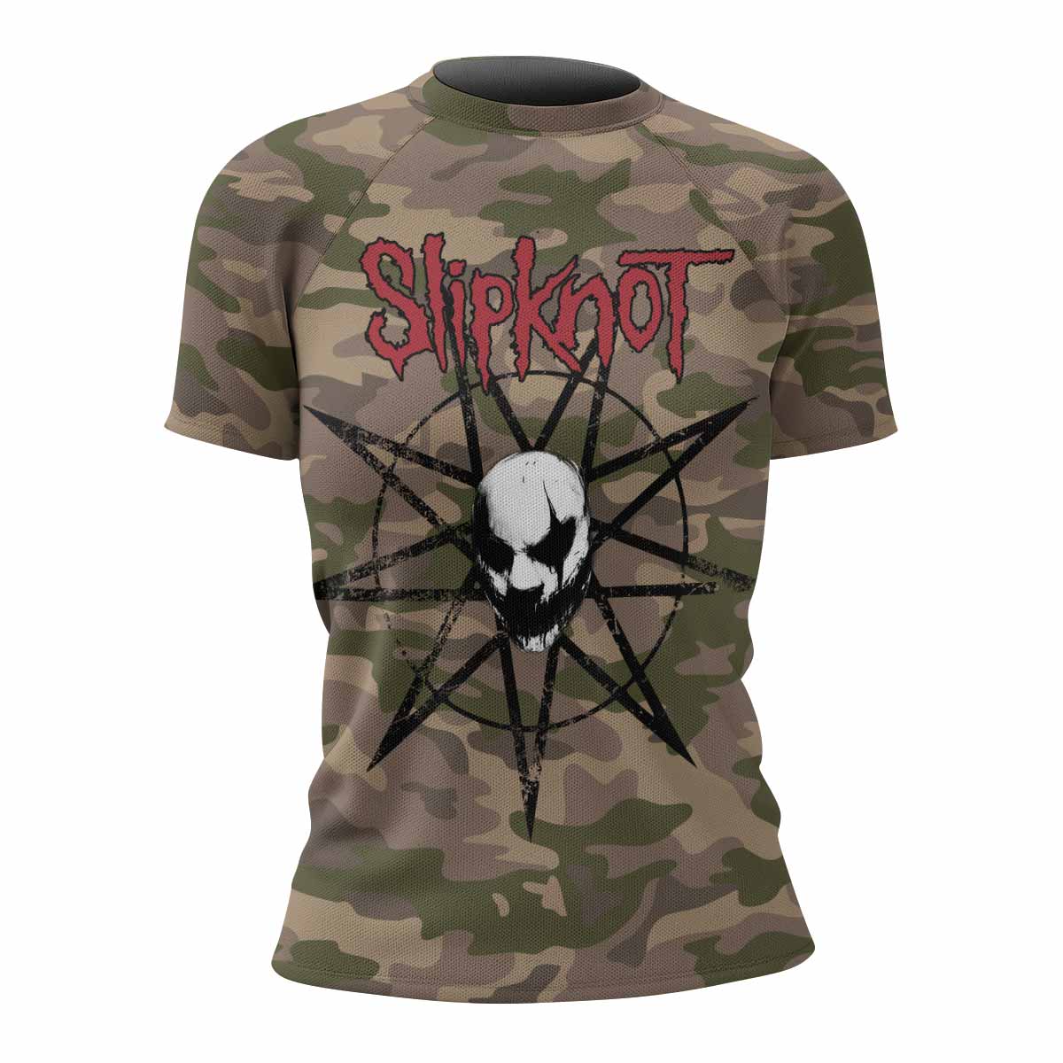 Slipknot Mask Camo Women's Rash Guard Short Sleeve - front view mockup