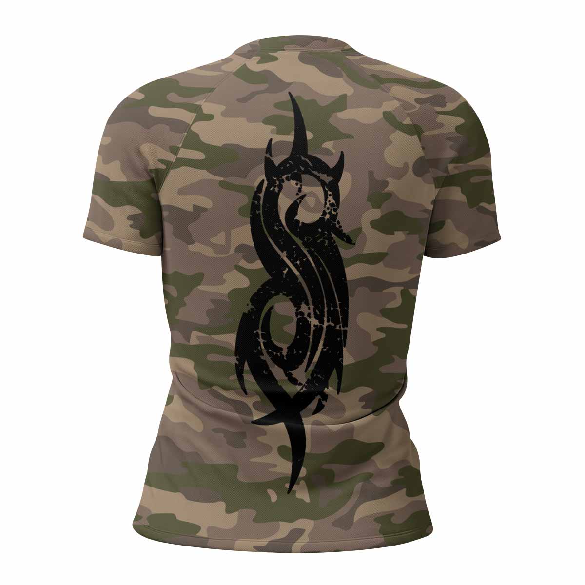 Slipknot Mask Camo Women's Rash Guard Short Sleeve - back view mockup