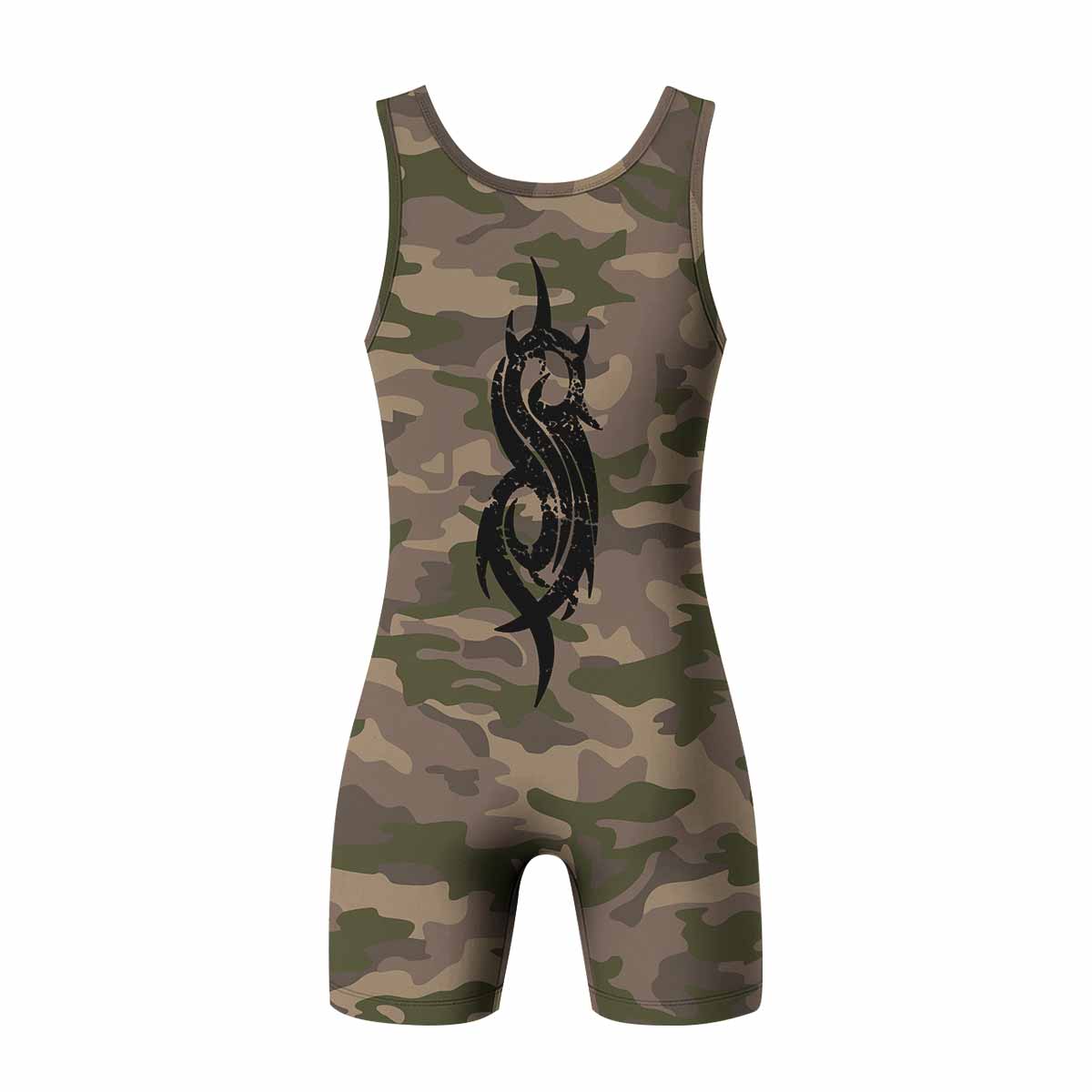 Slipknot Mask Camo Wrestling Singlet - back view mockup
