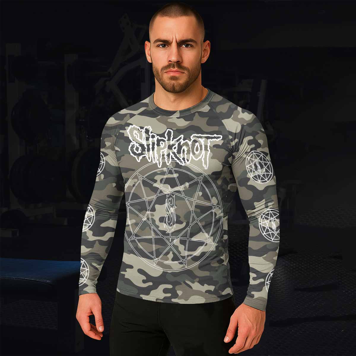 Slipknot Pentagram Camo Men's Rash Guard Long Sleeve - lifestyle view