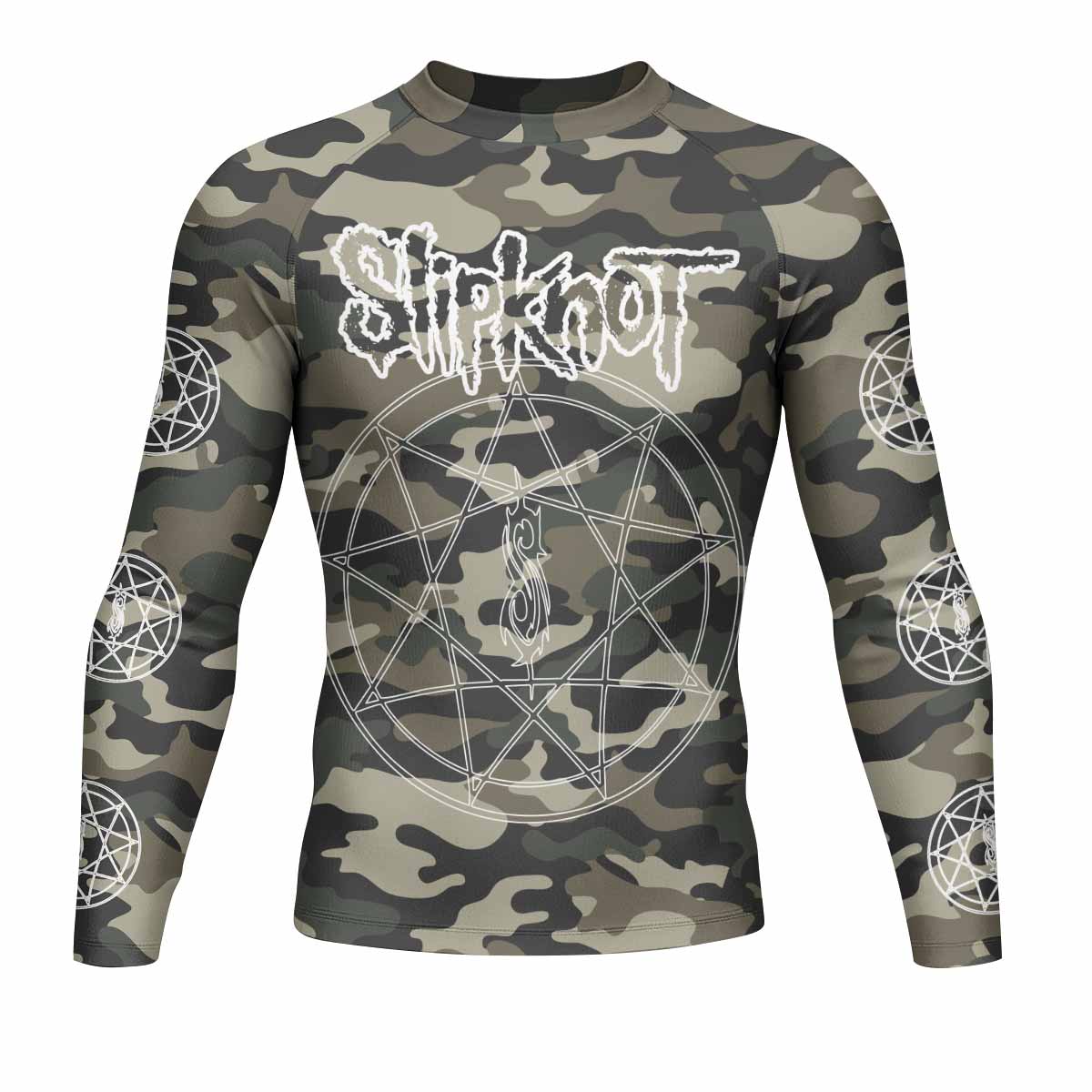 Slipknot Pentagram Camo Men's Rash Guard Long Sleeve - front view mockup