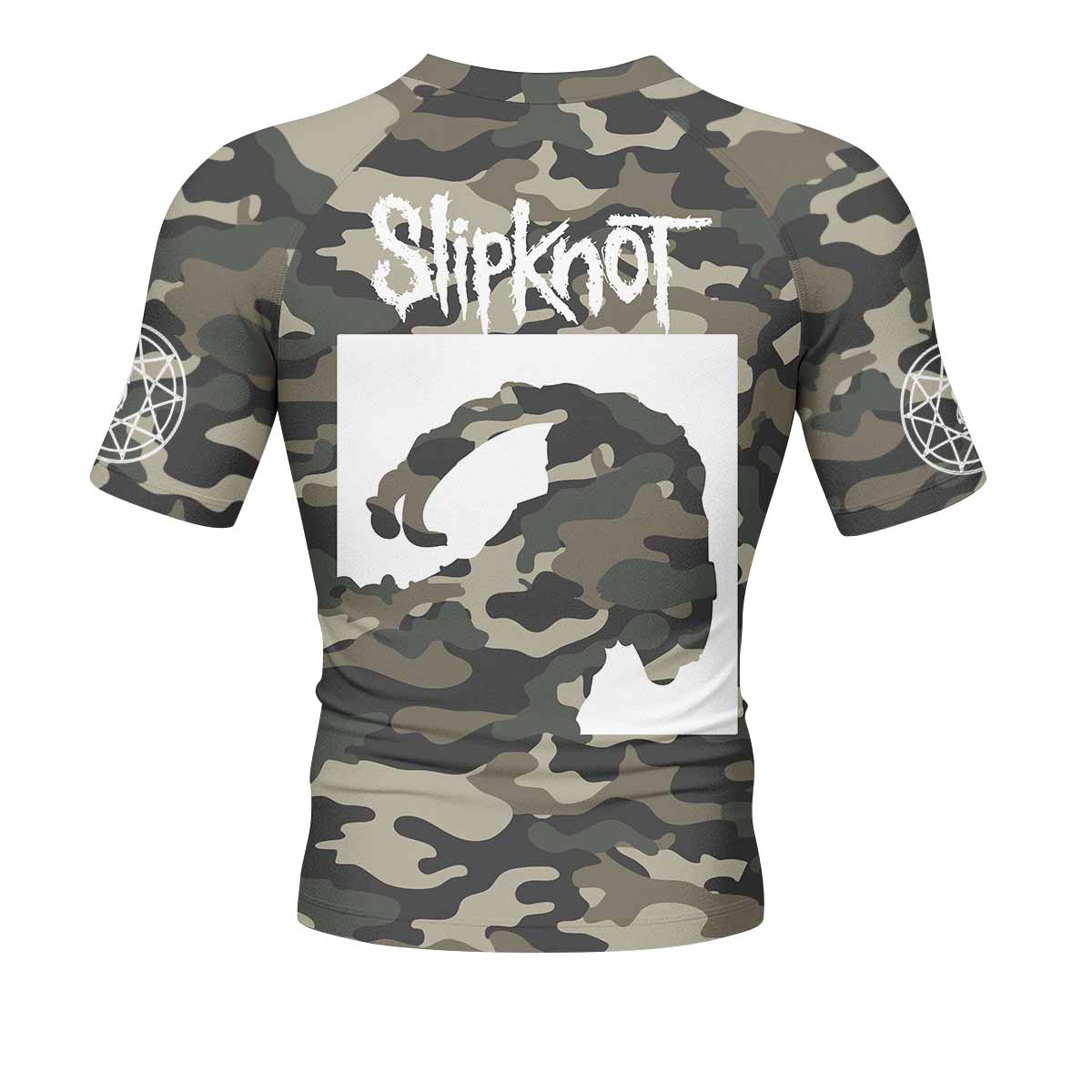 Slipknot Pentagram Camo Men's Rash Guard Short Sleeve - back view mockup