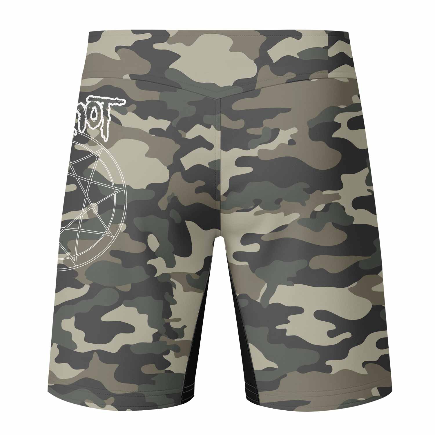 Slipknot Pentagram Camo Fight Shorts - back view mockup