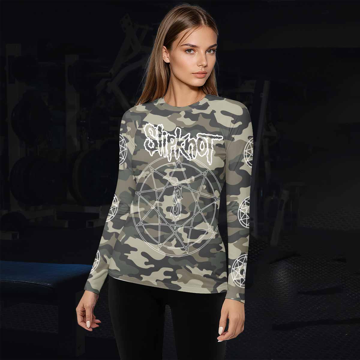 Slipknot Pentagram Camo Women's Rash Guard Long Sleeve - lifestyle view