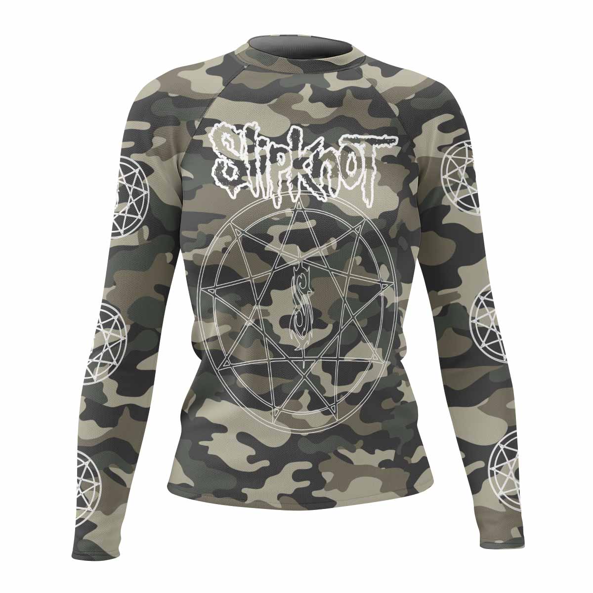 Slipknot Pentagram Camo Women's Rash Guard Long Sleeve - front view mockup