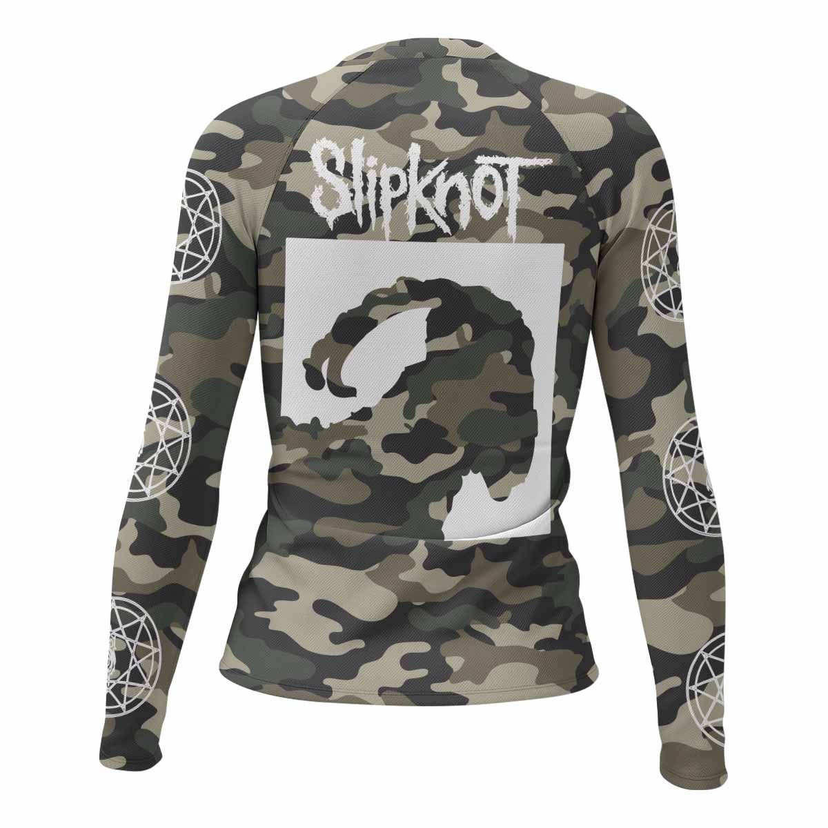 Slipknot Pentagram Camo Women's Rash Guard Long Sleeve - back view mockup