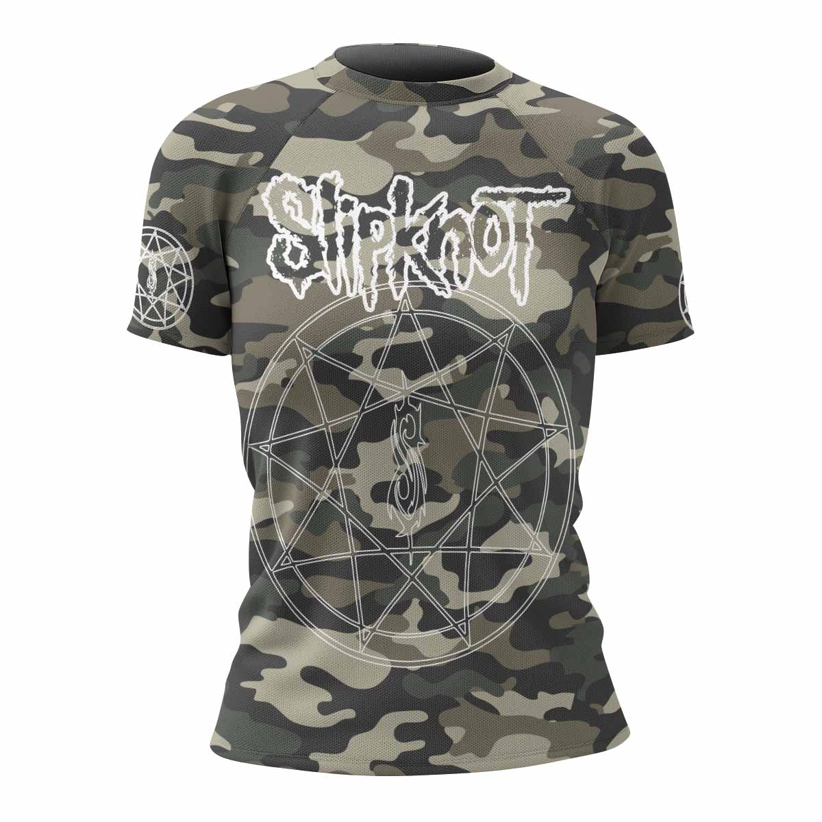 Slipknot Pentagram Camo Women's Rash Guard Short Sleeve - front view mockup