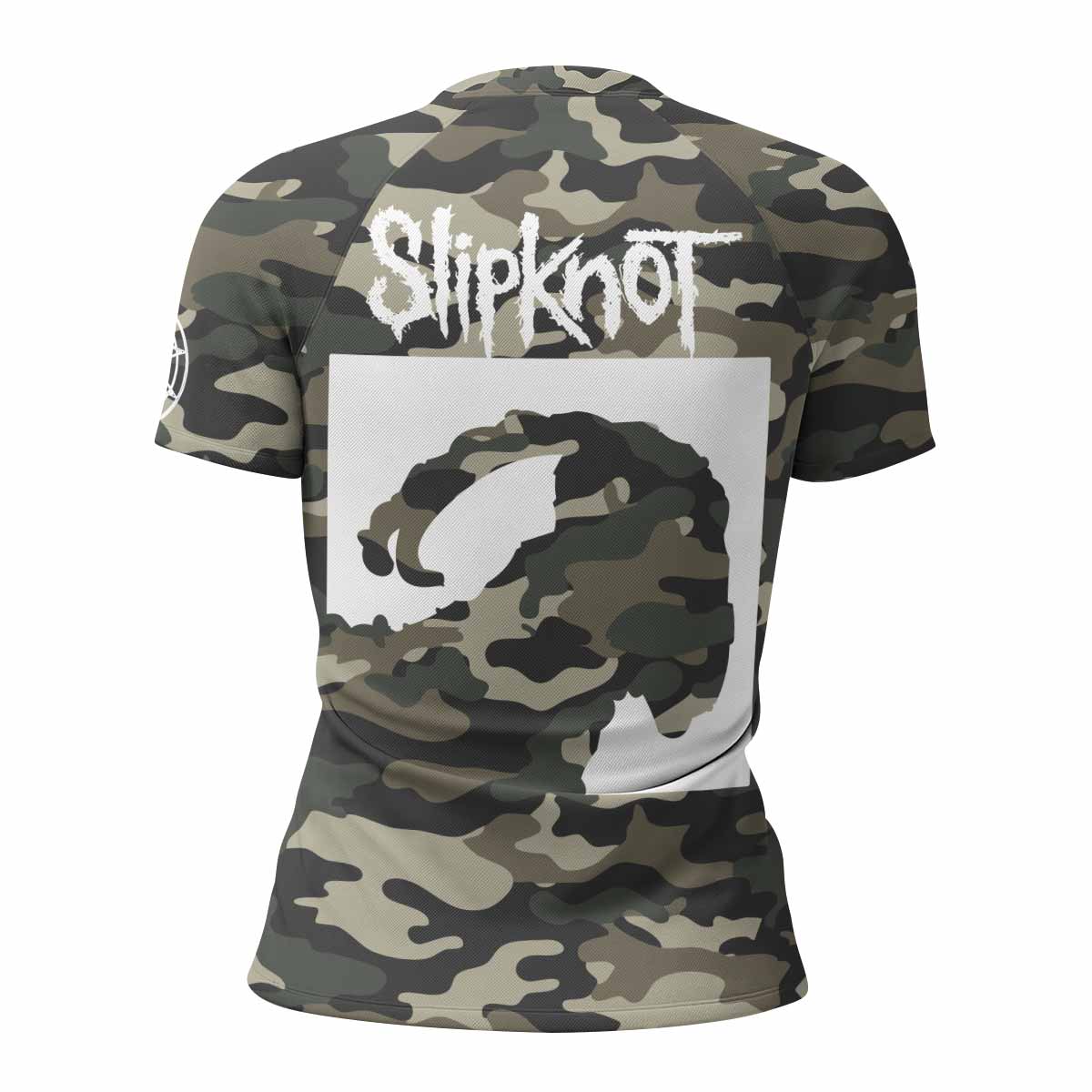 Slipknot Pentagram Camo Women's Rash Guard Short Sleeve - back view mockup