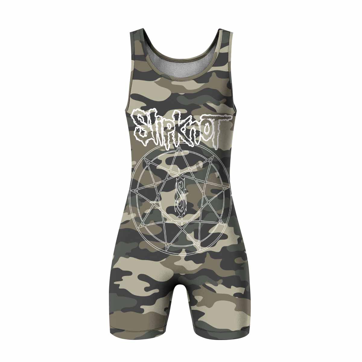 Slipknot Pentagram Camo Wrestling Singlet - front view mockup