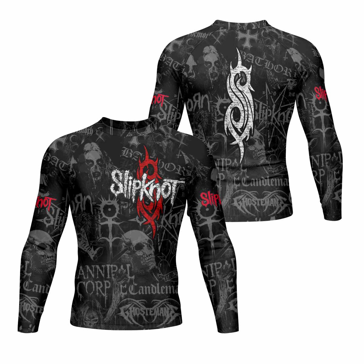 Slipknot Riot Men's Rash Guard Long Sleeve - front and back view