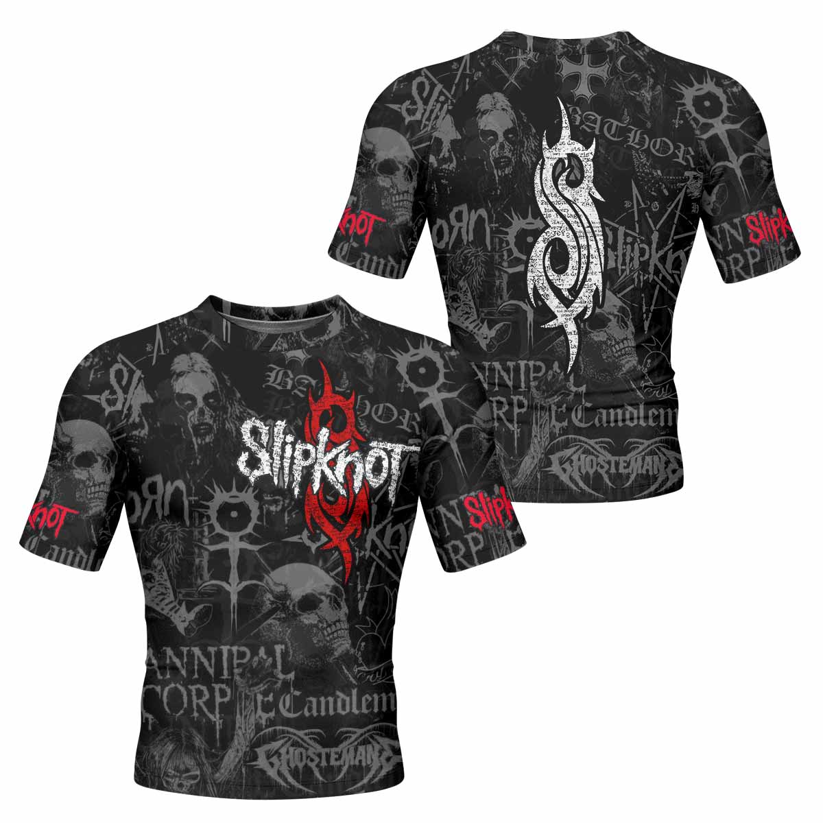 Slipknot Riot Men's Rash Guard Short Sleeve - front and back view