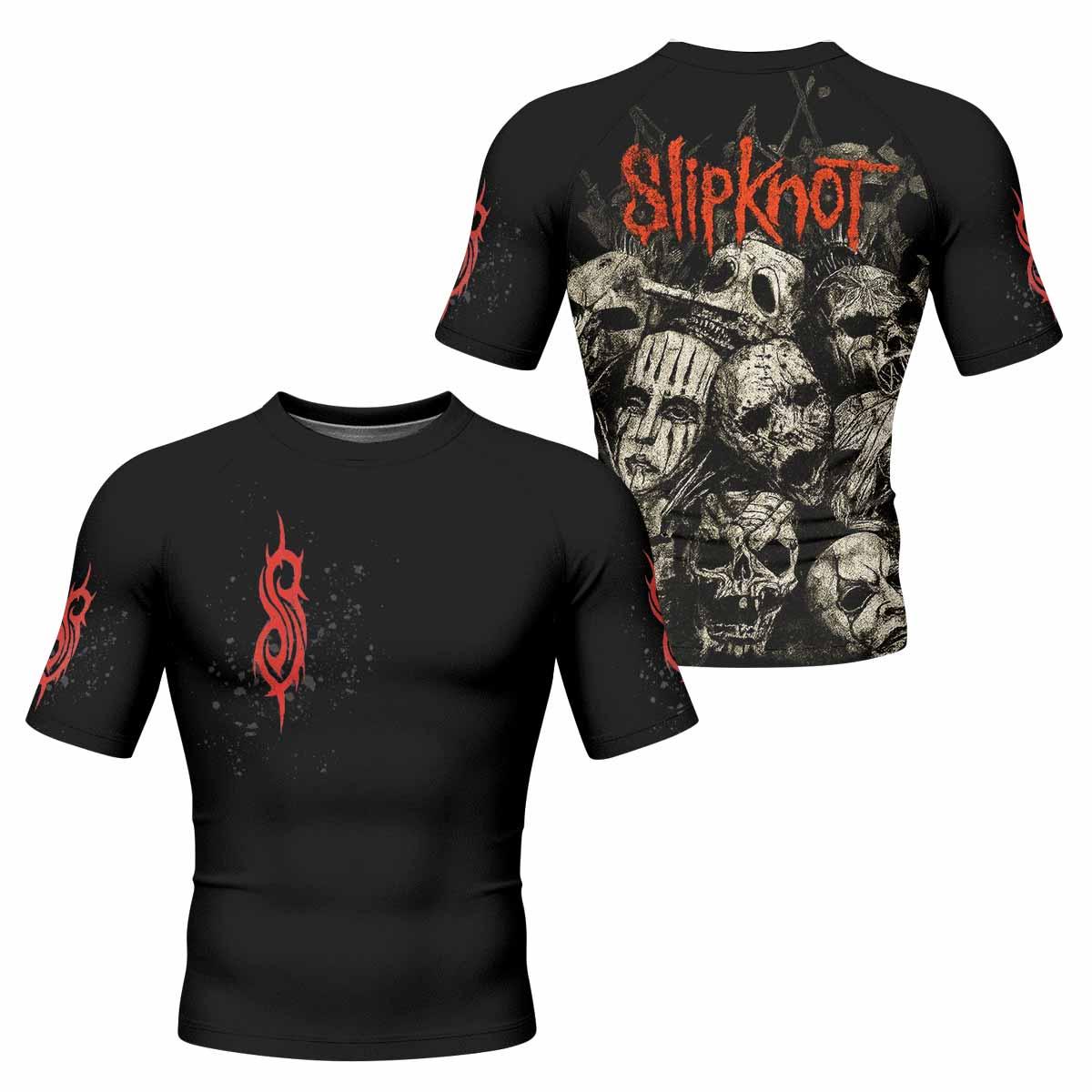 Slipknot Skull Men's Rash Guard Short Sleeve - front and back view