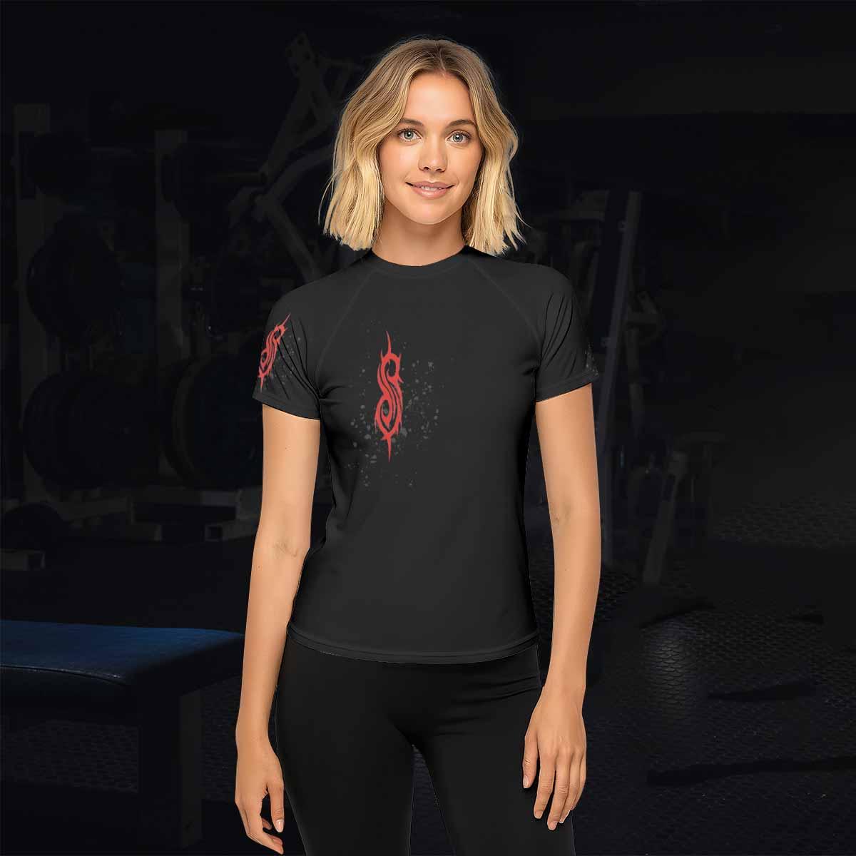 Slipknot Skull Women's Rash Guard Short Sleeve - lifestyle view