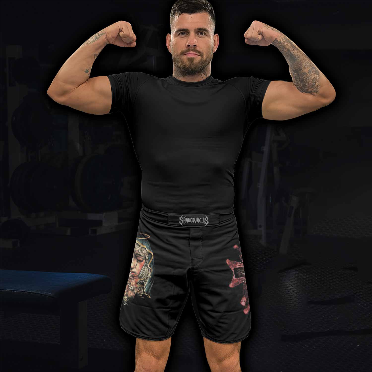 Stigmata Prayer Fight Shorts – lifestyle view