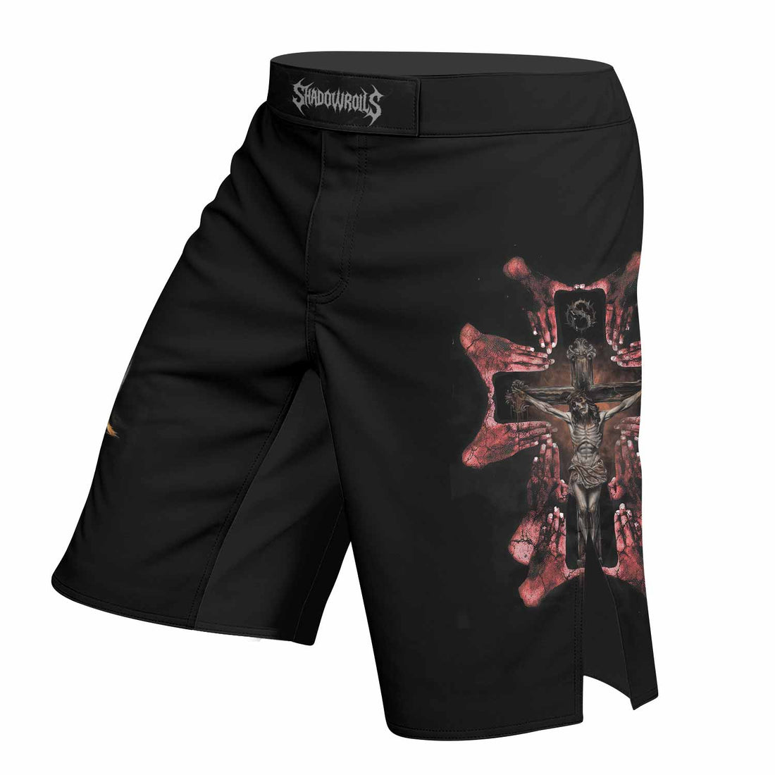Stigmata Prayer Fight Shorts – right side mockup