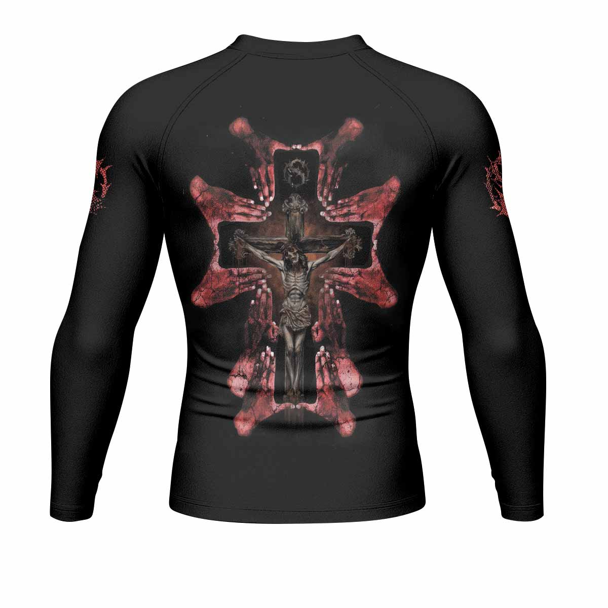 Stigmata Prayer Men’s Long Sleeve Rash Guard - back view mockup