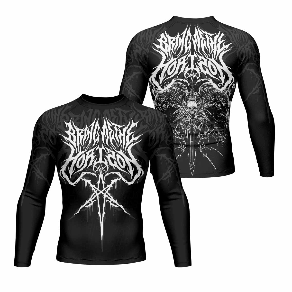 Sword of Chaos Men's Rash Guard Long Sleeve - front and back view