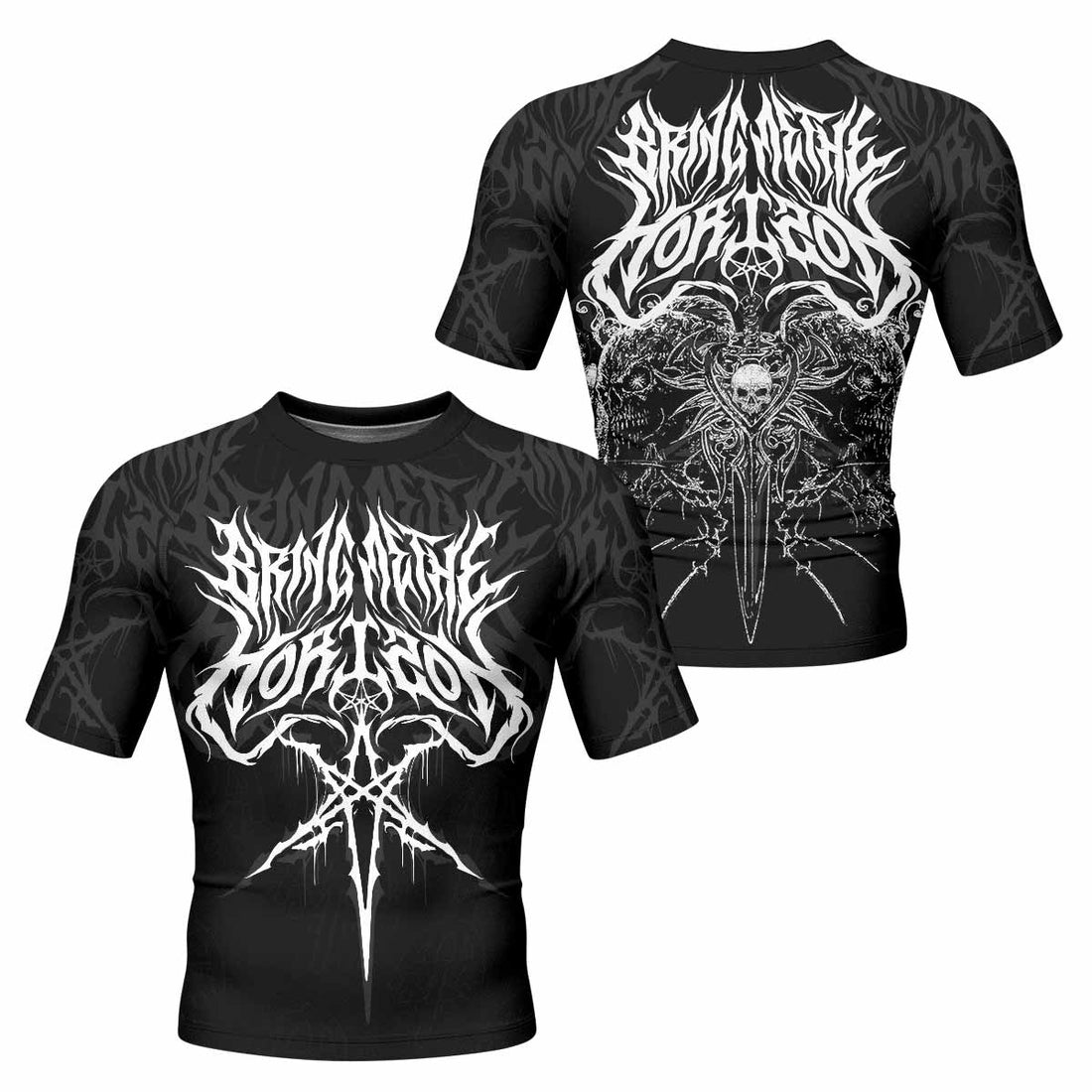 Sword of Chaos Men's Rash Guard Short Sleeve - front and back view