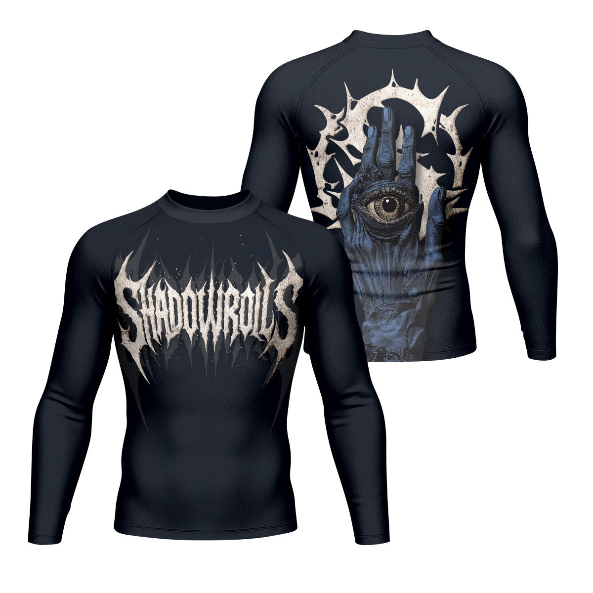 The All-Seeing Hand Men’s Long Sleeve Rash Guard - front and back view