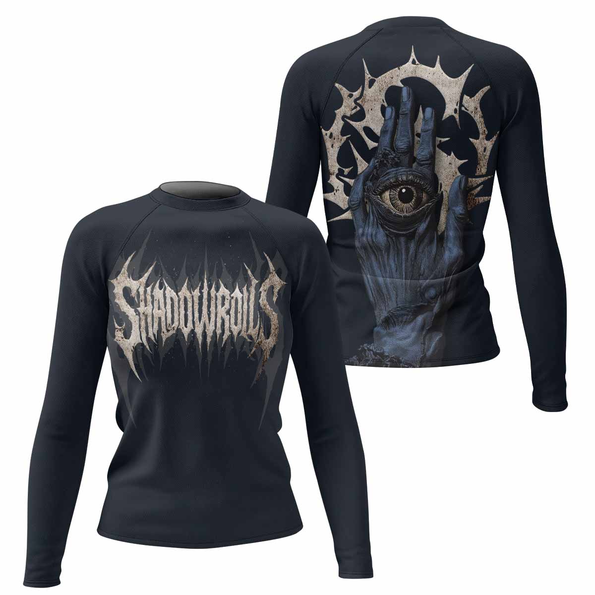 The All-Seeing Hand Women’s Long Sleeve Rash Guard - front and back view
