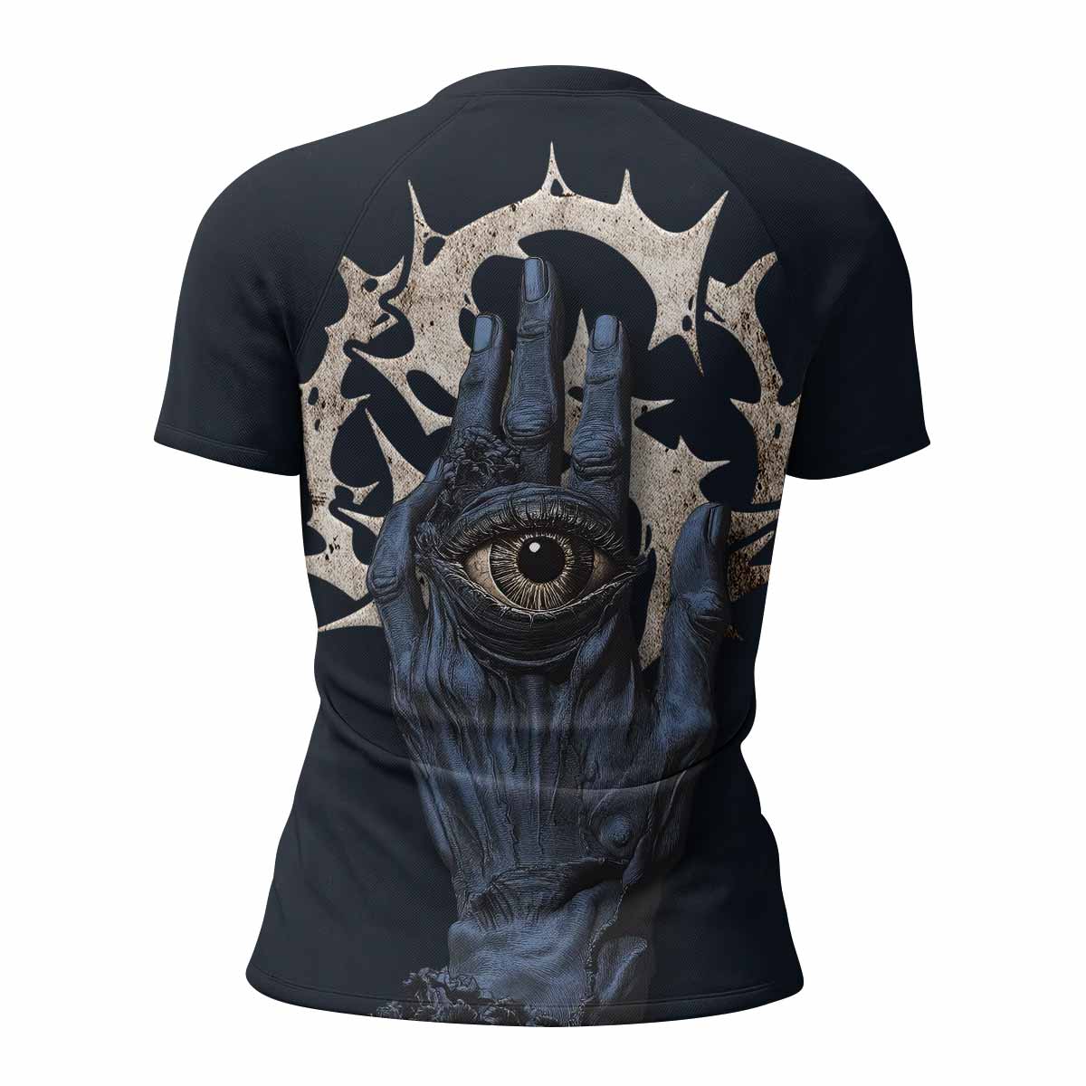 The All-Seeing Hand Women’s Short Sleeve Rash Guard - back view mockup