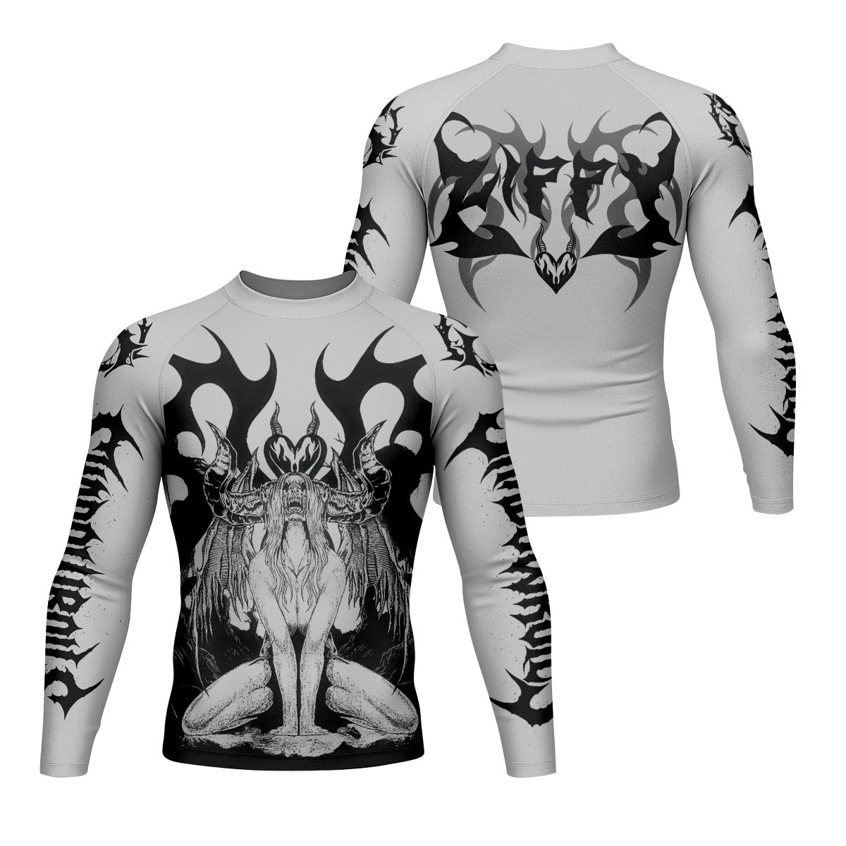 The Forsaken Beast Men’s Long Sleeve Rash Guard - front and back view