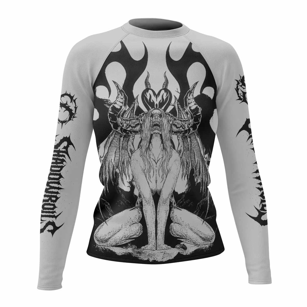 The Forsaken Beast Women’s Long Sleeve Rash Guard - front view mockup