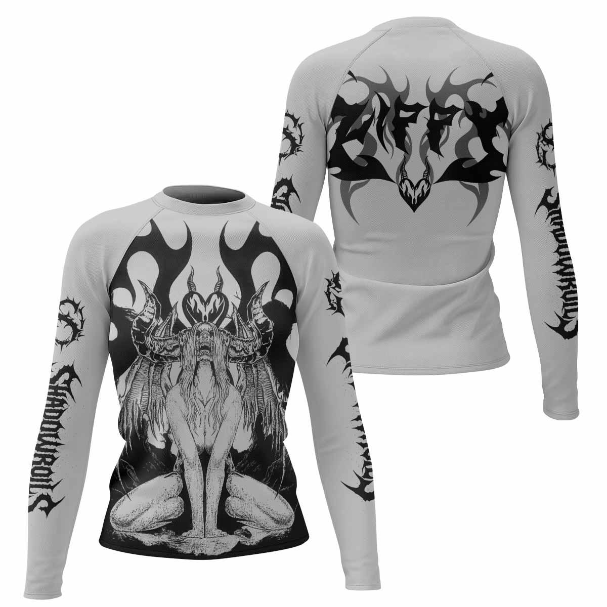 The Forsaken Beast Women’s Long Sleeve Rash Guard - front and back view
