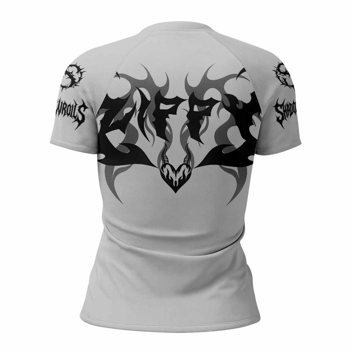 The Forsaken Beast Women’s Short Sleeve Rash Guard - back view mockup