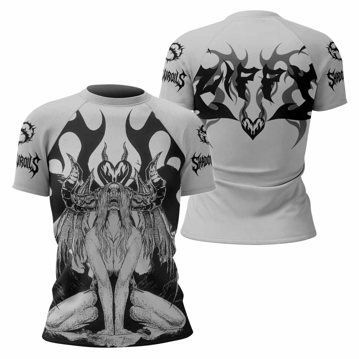 The Forsaken Beast Women’s Short Sleeve Rash Guard - front and back view