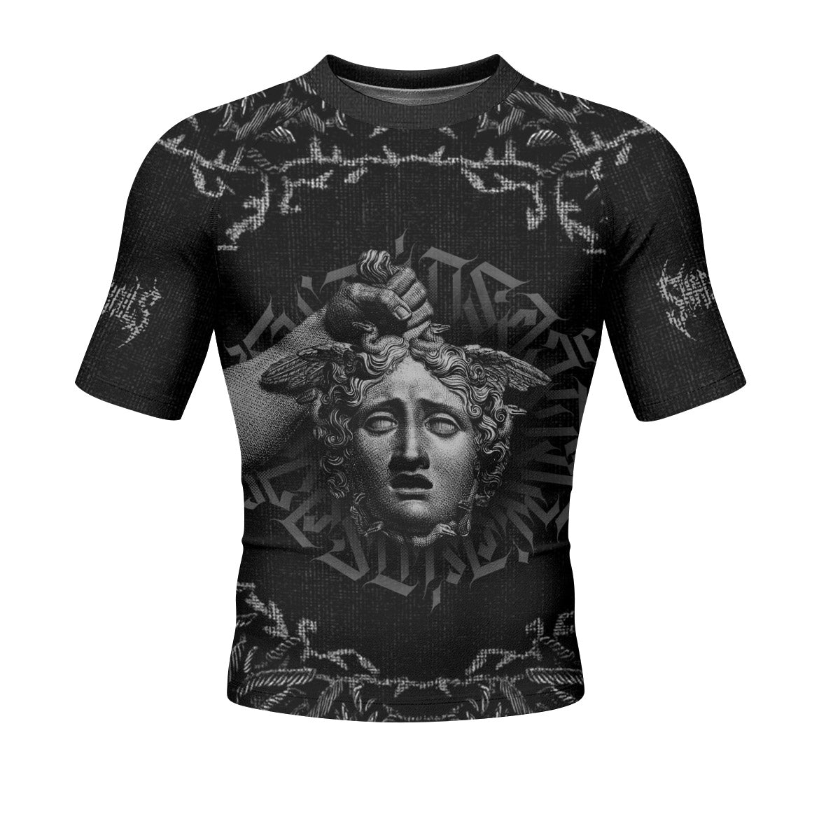 The Monster of Perseus Men’s Short Sleeve Rash Guard - front view mockup