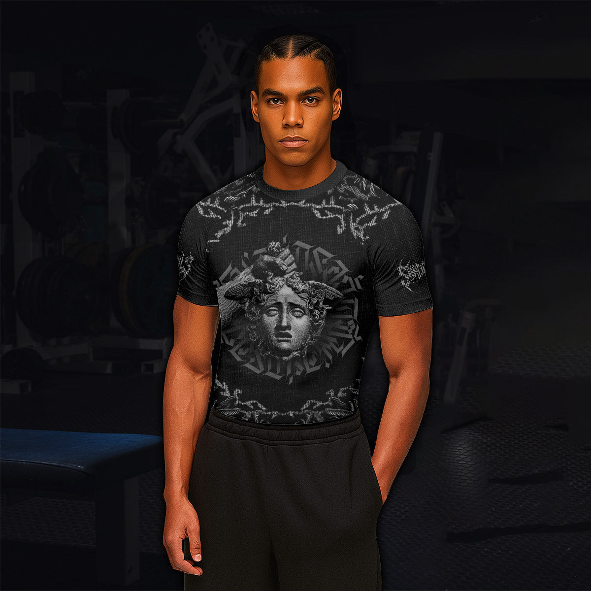 The Monster of Perseus Men’s Short Sleeve Rash Guard - lifestyle view