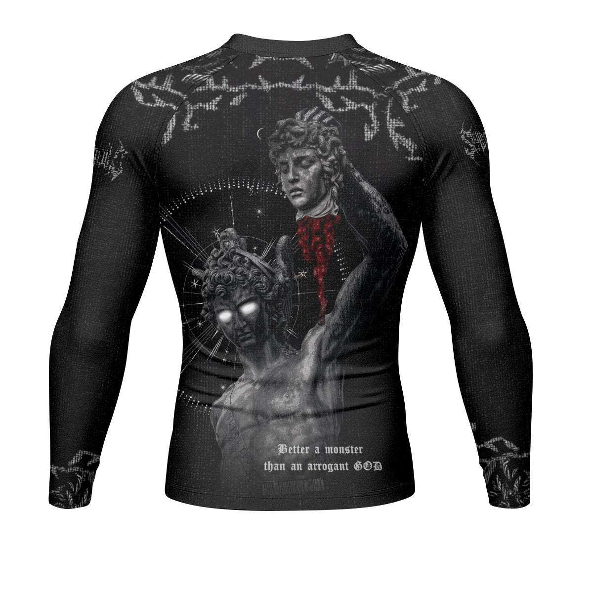 The Monster of Perseus Men’s Long Sleeve Rash Guard - back view mockup