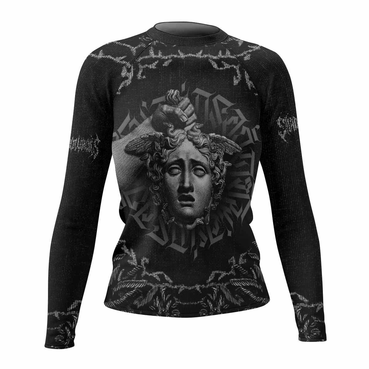 The Monster of Perseus Women’s Long Sleeve Rash Guard - front view mockup