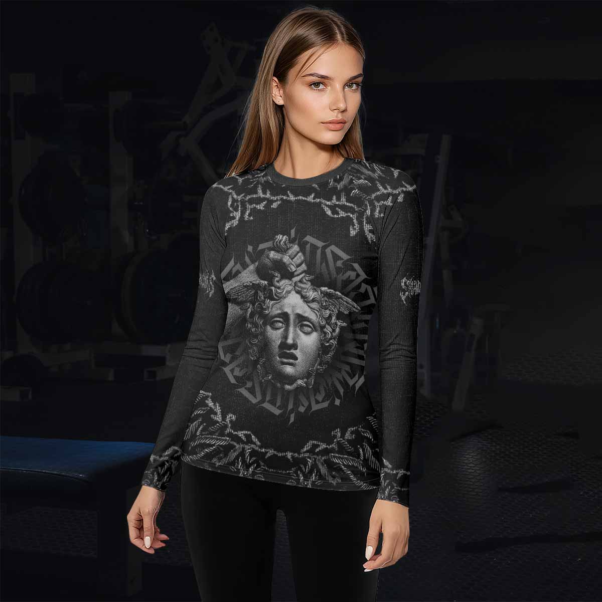 The Monster of Perseus Women’s Long Sleeve Rash Guard - lifestyle view