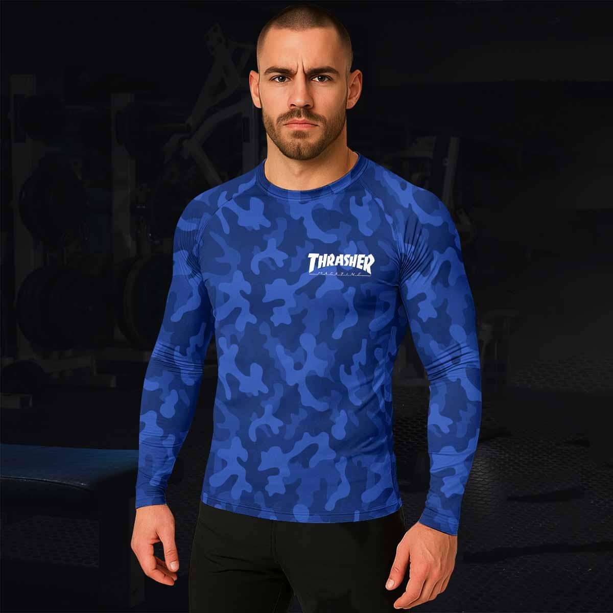 Thrasher Blue Camo Men's Rash Guard Long Sleeve - lifestyle view